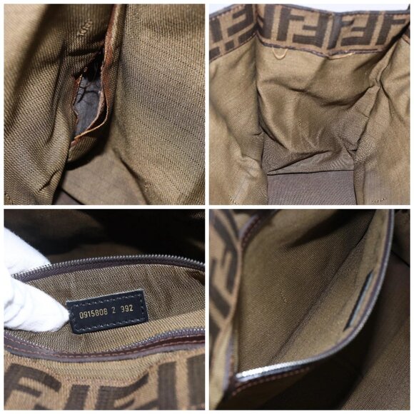 FENDI Zucca Canvas Mamma Baguette Tote Bag Black Brown Auth 147540 - Picture 15 of 16